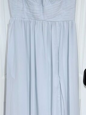 Light Blue Strapless Pleated Bodice Maxi Dress
